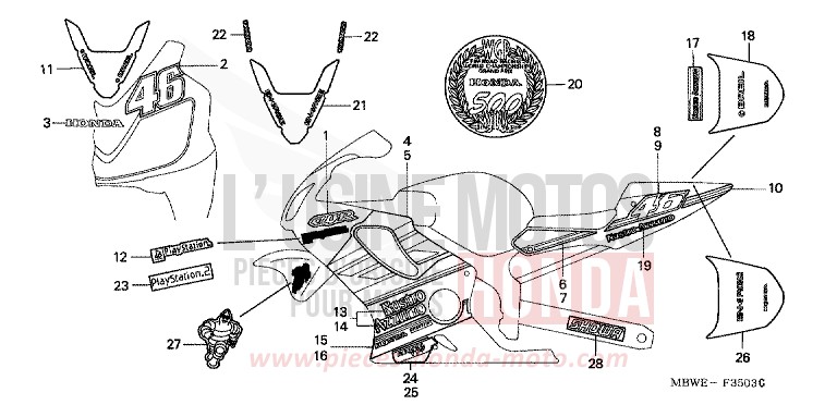STRIPE (CBR600FR2) for CBR600F VR Special PEARL FLASH YELLOW (Y163B) from 2002